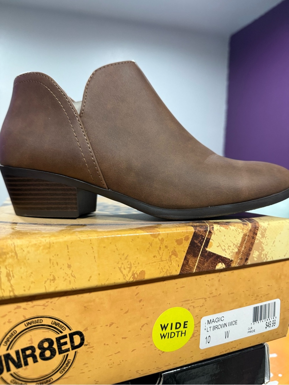 Magic Wide-Width Brown Ankle Bootie with Low Heel